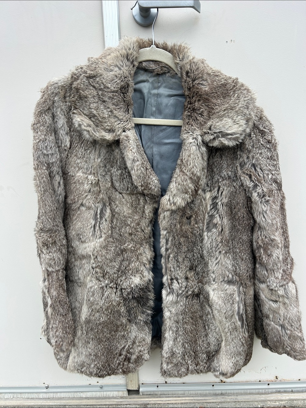 Goddess Vibes Vintage REAL RABBIT FUR Coat in Taupe Patchwork Style